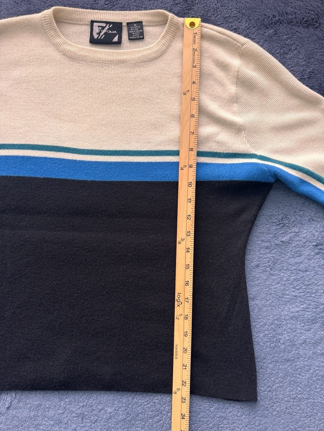VTG Y2K Retro Fyrolia Colorblock Crew Neck Sweater Size M Blue White Pullover 8