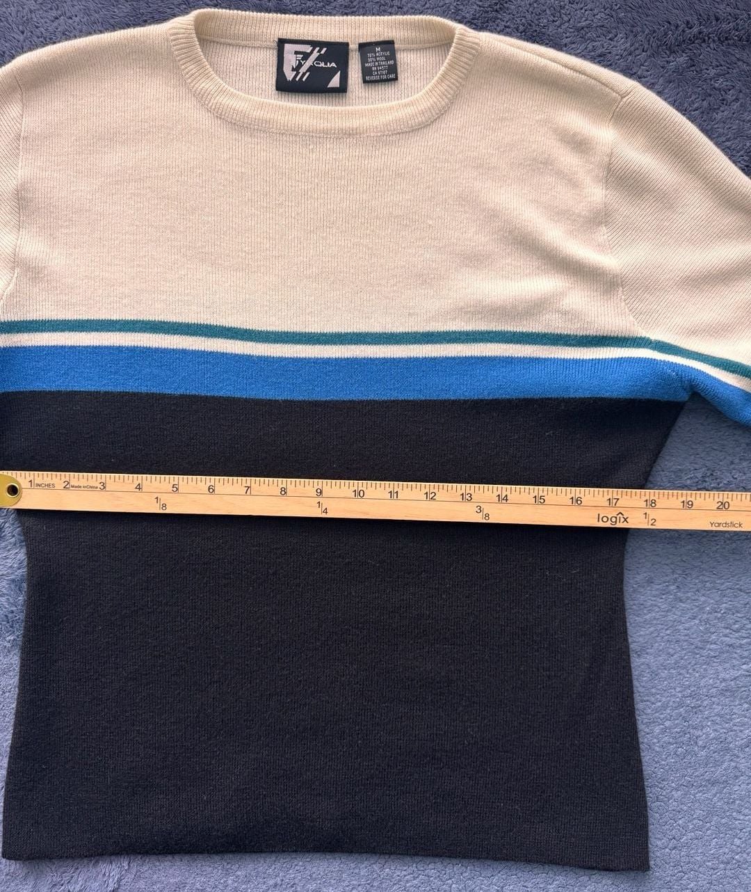 VTG Y2K Retro Fyrolia Colorblock Crew Neck Sweater Size M Blue White Pullover 7