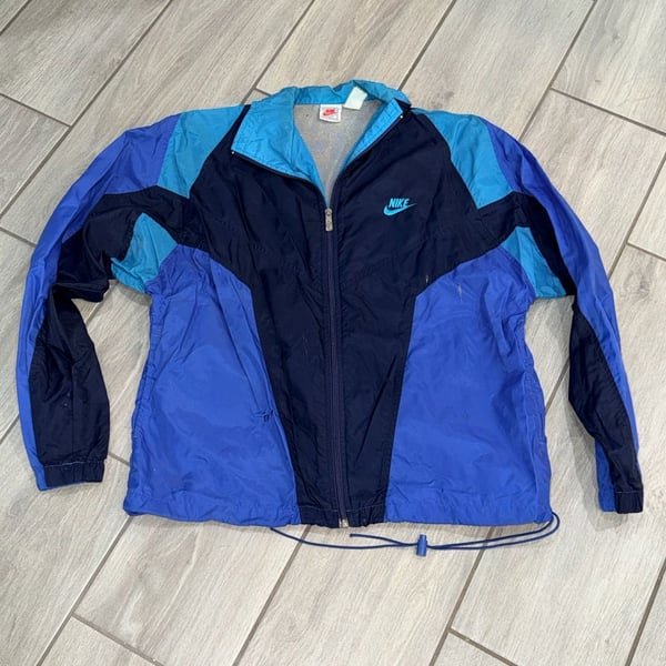 Nike Vintage Windbreaker Jacket Size M Blue Black Colorblock Item 0492