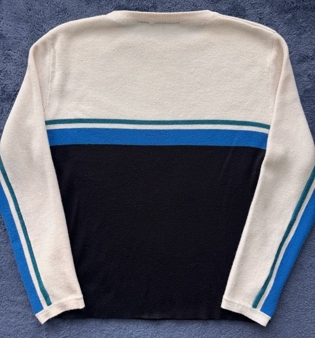 VTG Y2K Retro Fyrolia Colorblock Crew Neck Sweater Size M Blue White Pullover 10