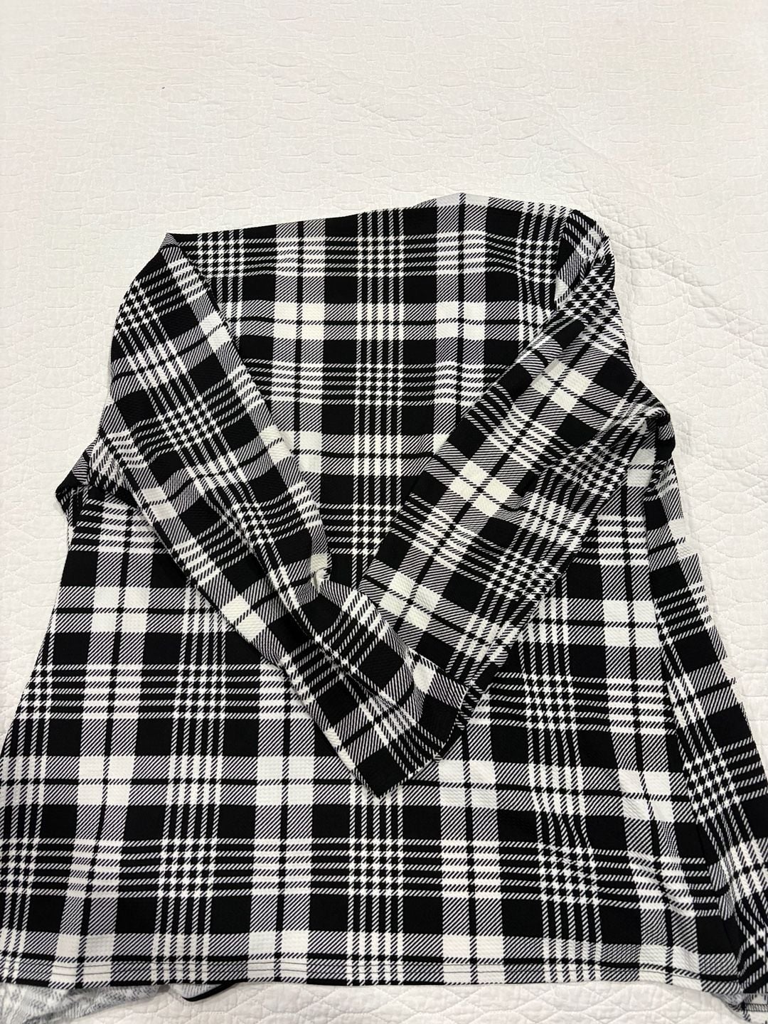 SHEIN Women’s 4XL Black White Plaid Open Front Cardigan Blazer Jacket 9