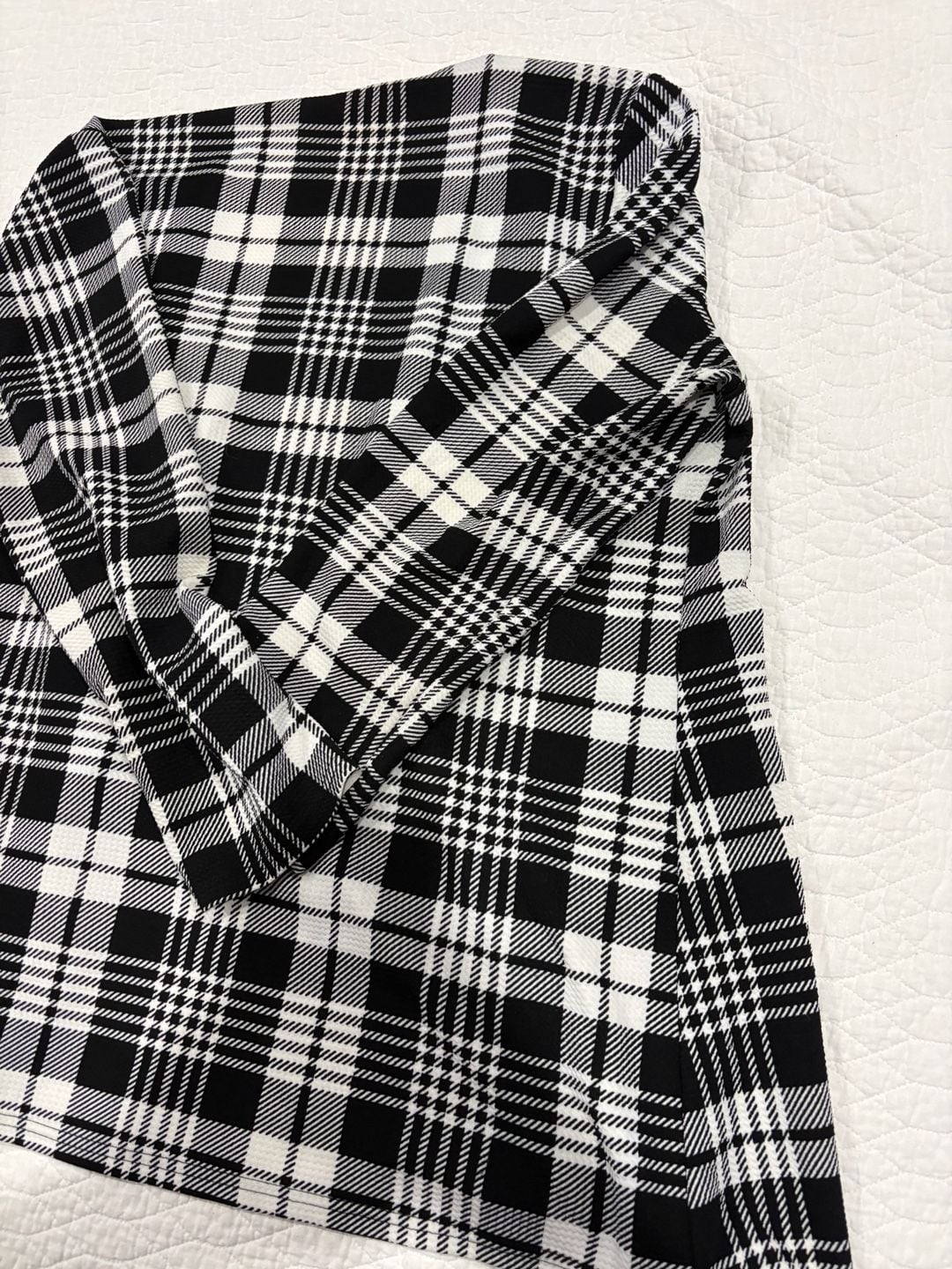 SHEIN Women’s 4XL Black White Plaid Open Front Cardigan Blazer Jacket 11