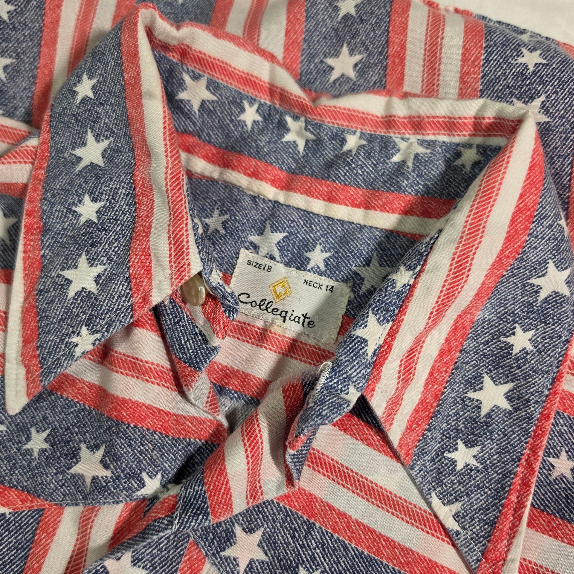 VTG 70s Collegiate American Flag Western Shirt Stars Stripes Small Pearl Buttons 6