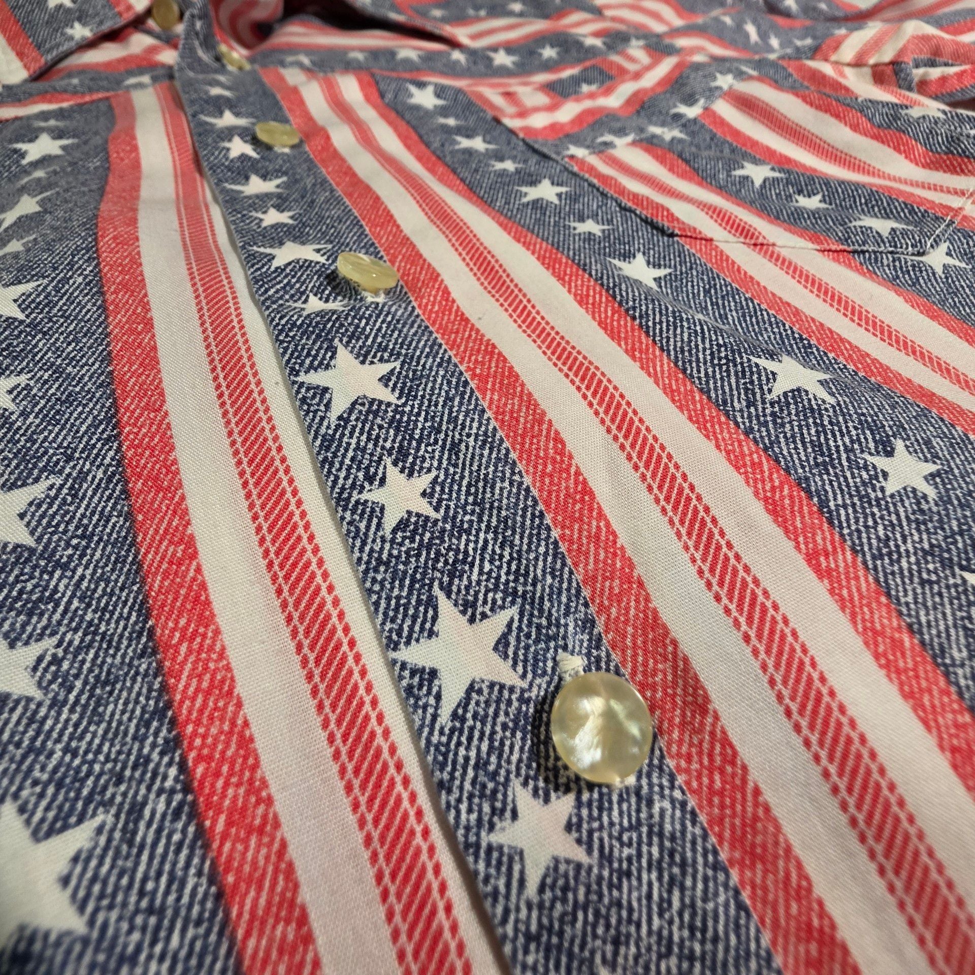 VTG 70s Collegiate American Flag Western Shirt Stars Stripes Small Pearl Buttons 7
