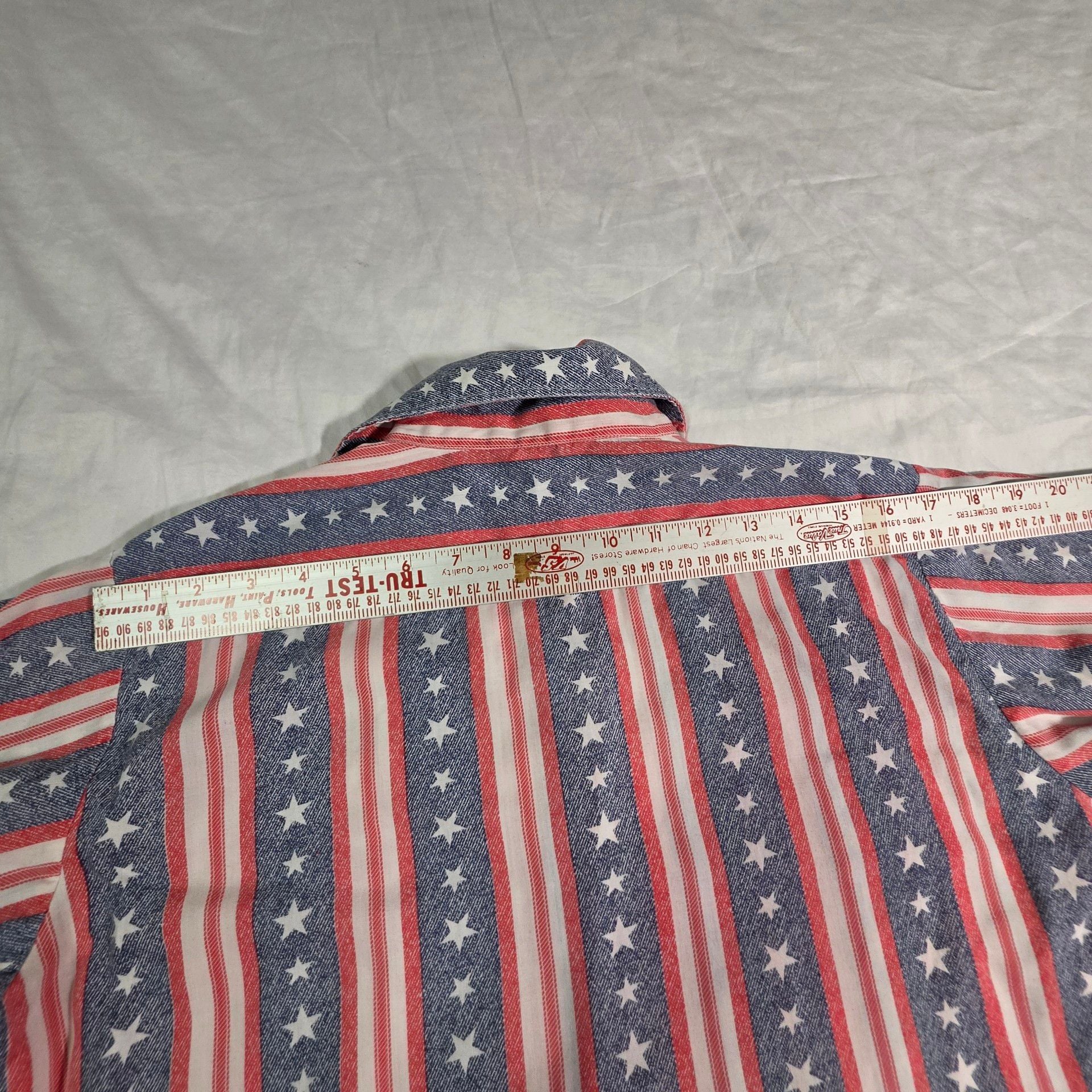 VTG 70s Collegiate American Flag Western Shirt Stars Stripes Small Pearl Buttons 11
