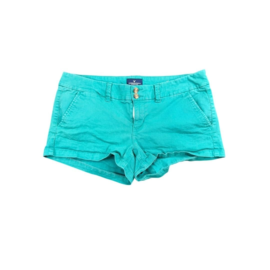 American Eagle Shortie Shorts Size 10 Teal Green Stretch Cotton 2
