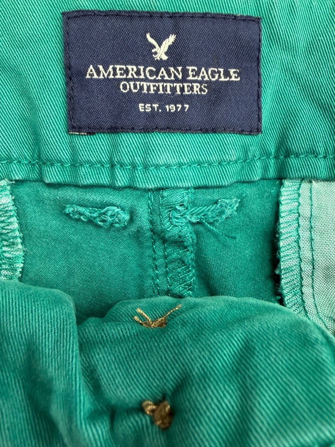 American Eagle Shortie Shorts Size 10 Teal Green Stretch Cotton 6