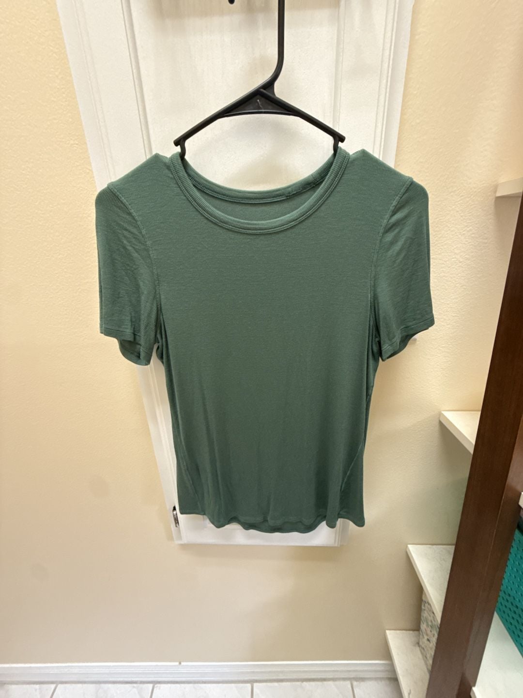 CRZ YOGA Ribbed Modal Crew Neck Short Sleeve Top Green 2