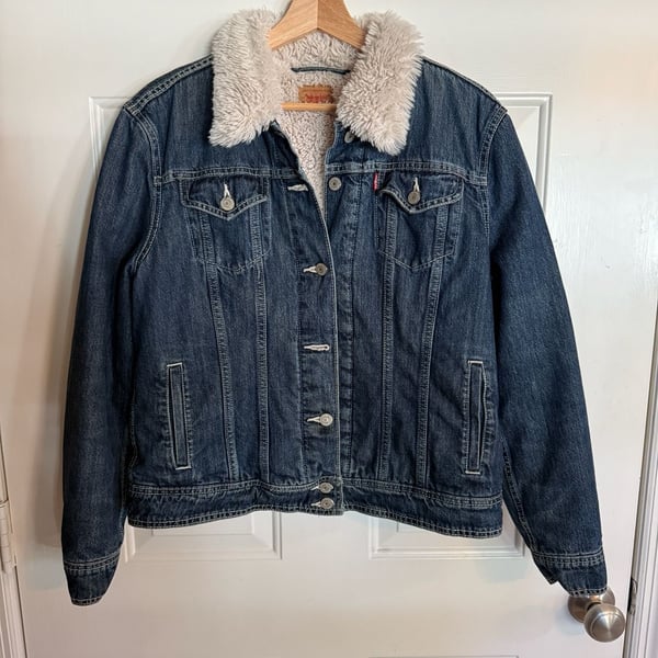 Levi's Original Sherpa Trucker Jacket Size XL Blue Denim Winter Coat