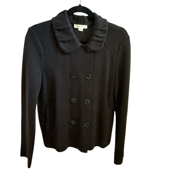Coldwater Creek Black Ruffle Collar Double Breasted Sweater Jacket Size M