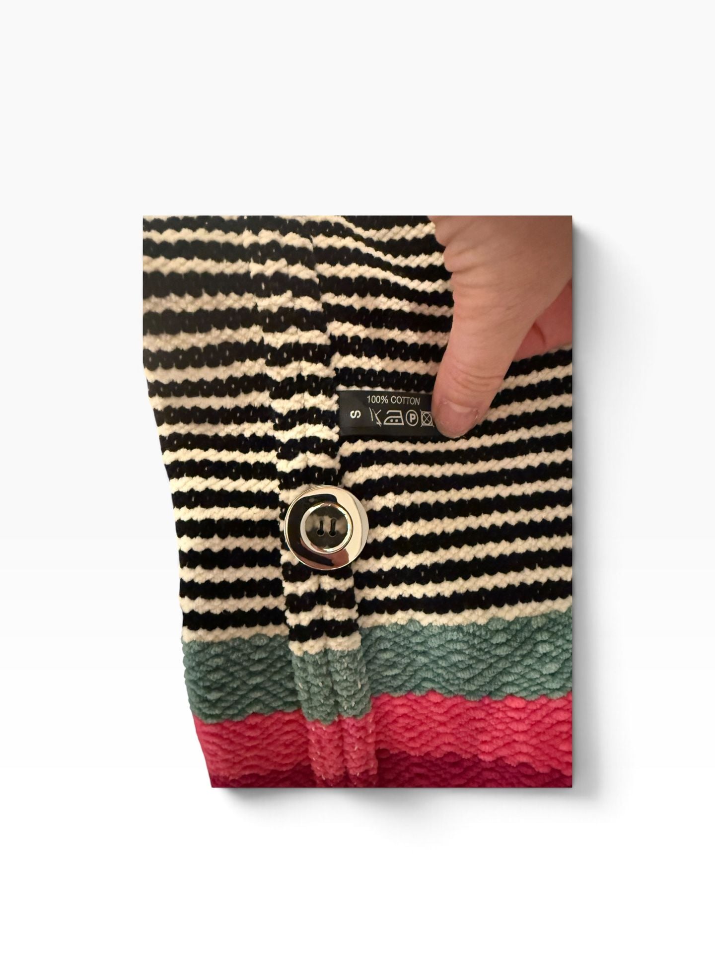 Annikki Karvinen Striped Cardigan Sweater Size S Black White Red Green Cotton 7