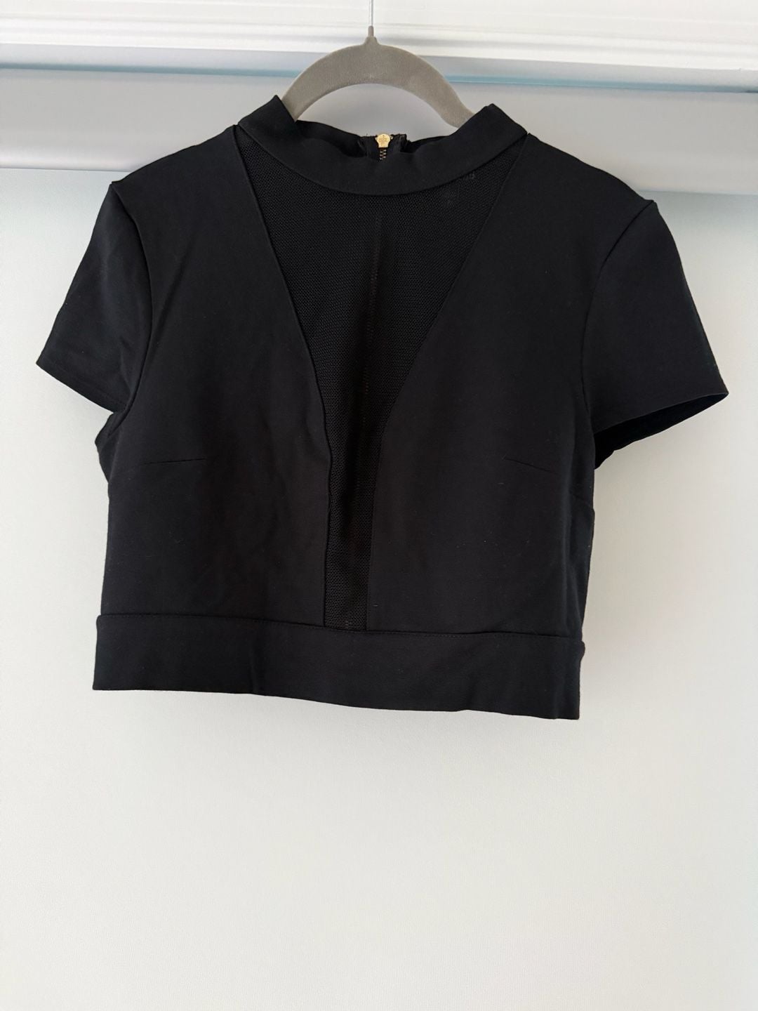 Express Black Mesh Panel Short Sleeve Crop Top with Back Zipper 7