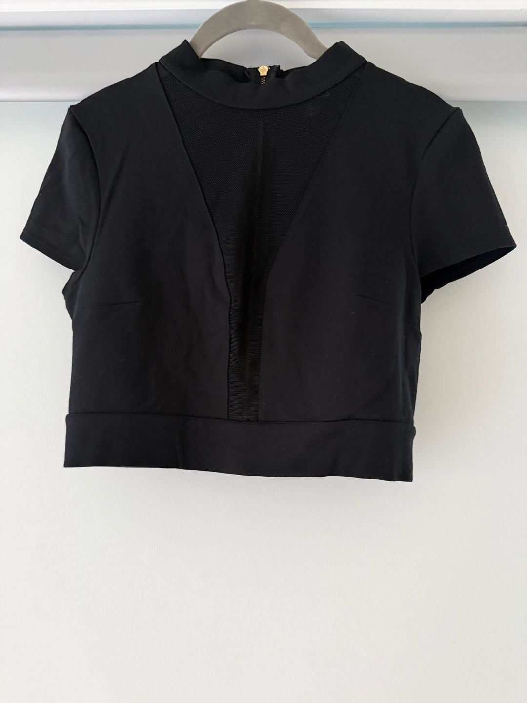 Express Black Mesh Panel Short Sleeve Crop Top with Back Zipper 8