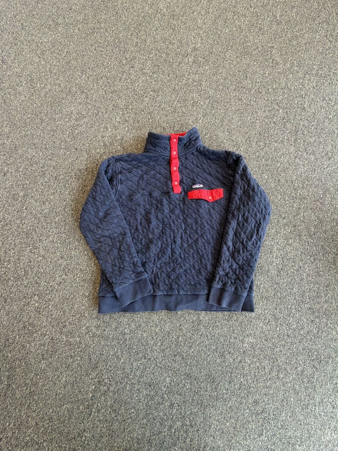 Patagonia Organic Cotton Quilt Snap-T Pullover Size L Navy Blue Red 2