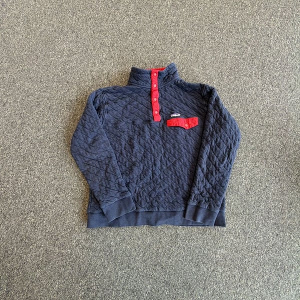 Patagonia Organic Cotton Quilt Snap-T Pullover Size L Navy Blue Red