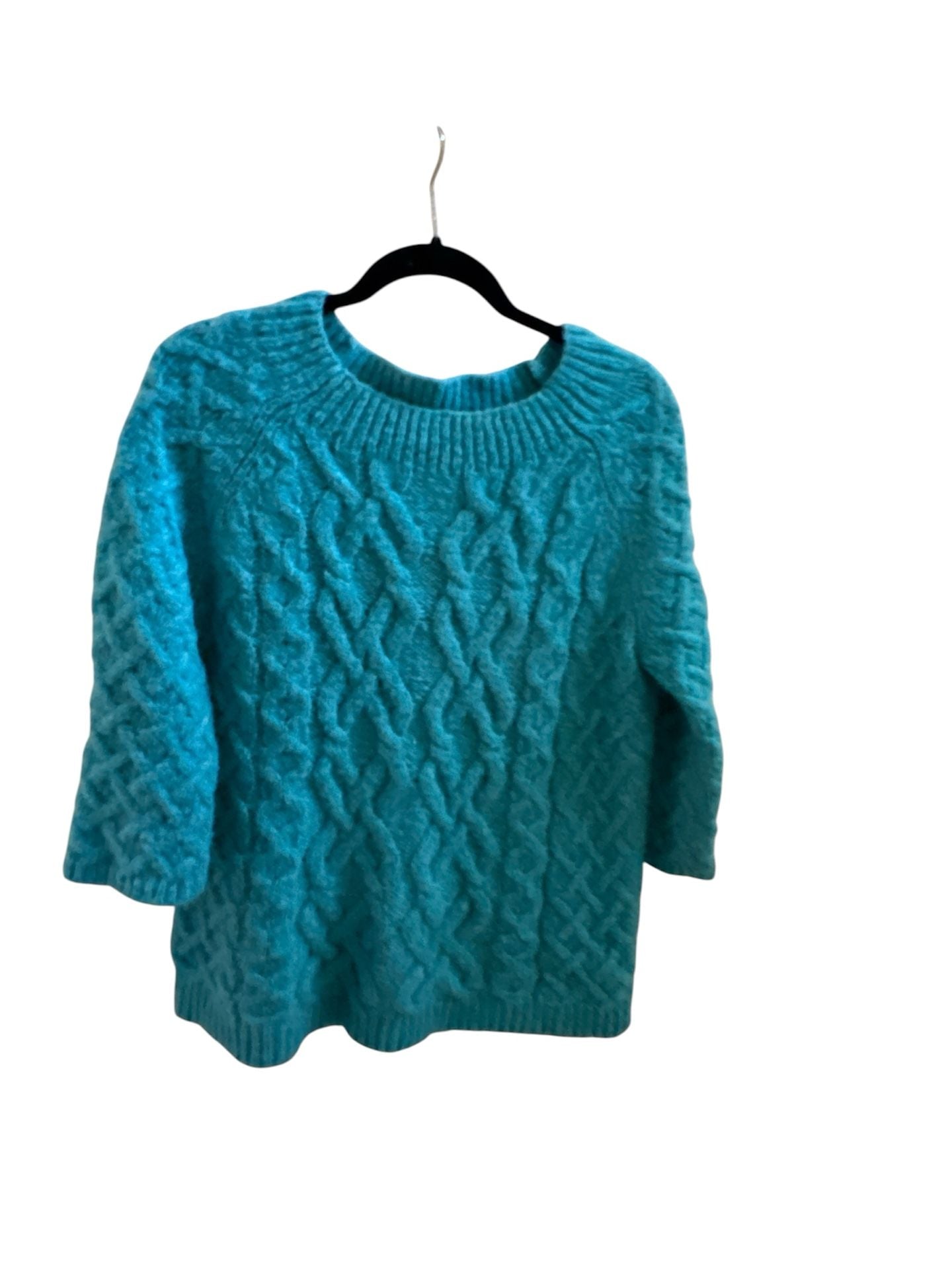 Ann Taylor Loft Teal Blue Cable Basket Weave Boat Neck Sweater 3/4 Sleeve M 1