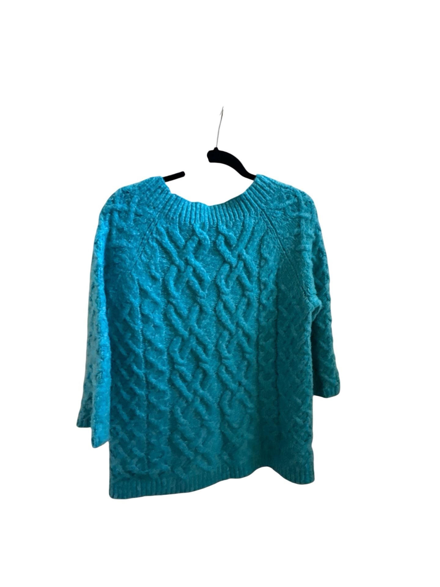 Ann Taylor Loft Teal Blue Cable Basket Weave Boat Neck Sweater 3/4 Sleeve M 2