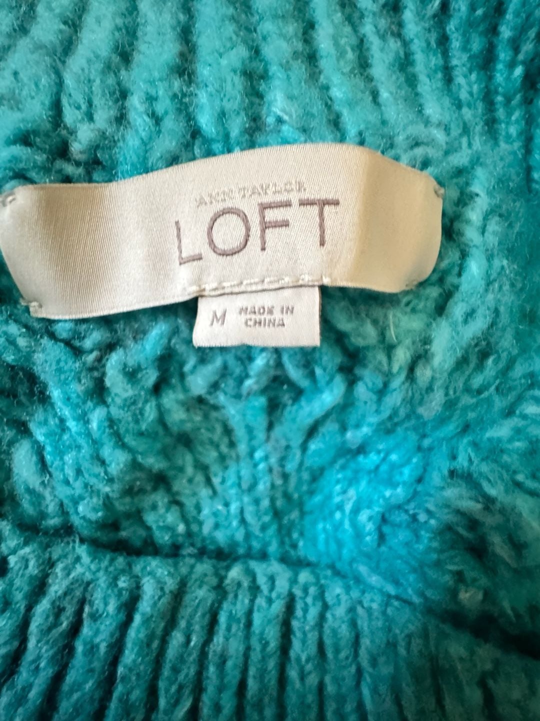 Ann Taylor Loft Teal Blue Cable Basket Weave Boat Neck Sweater 3/4 Sleeve M 3