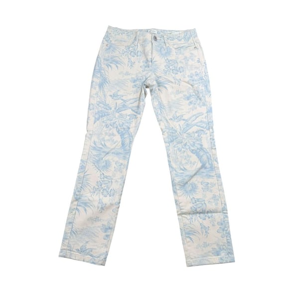 J.Jill Authentic Fit Slim Ankle Jeans Size 2 Blue Tropical Floral Print