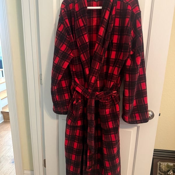 Polo Ralph Lauren Black Red Plaid Plush Robe Size S/M