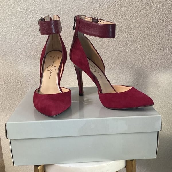 Jessica Simpson Pumps Size 8M Red Suede Ankle Strap Heels