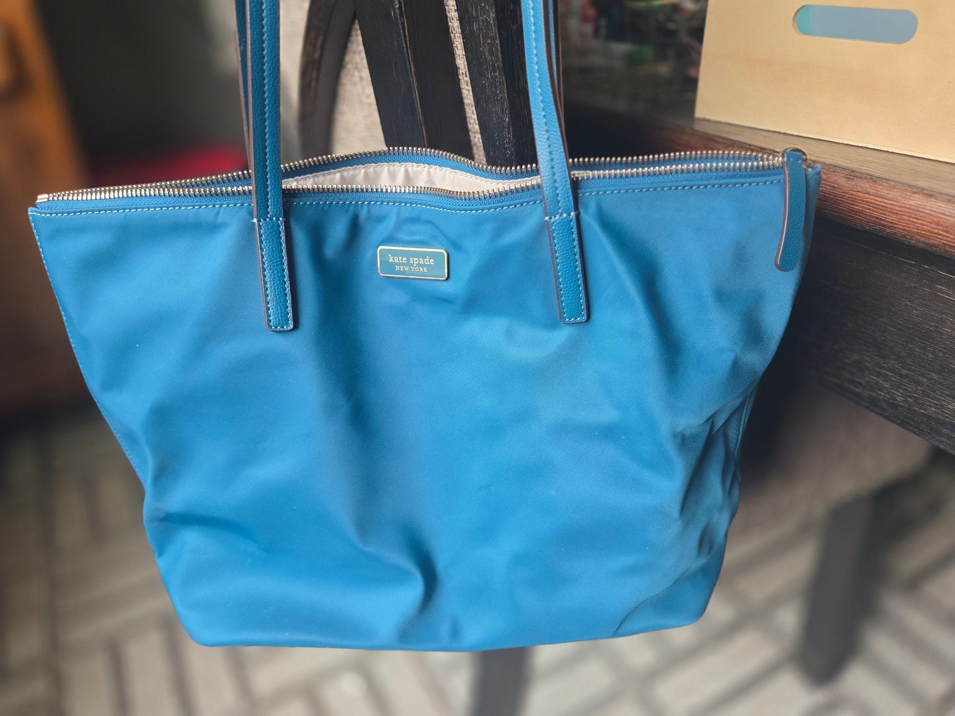 Kate Spade New York Nylon Tote Bag Teal Aqua Bloom 2