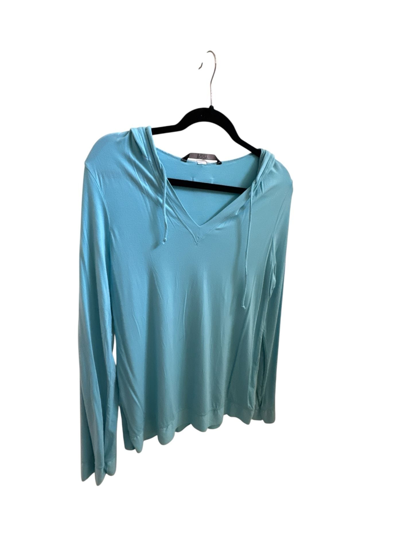 Body by Victoria Blue Hooded Long Sleeve V-Neck Top Size L 2