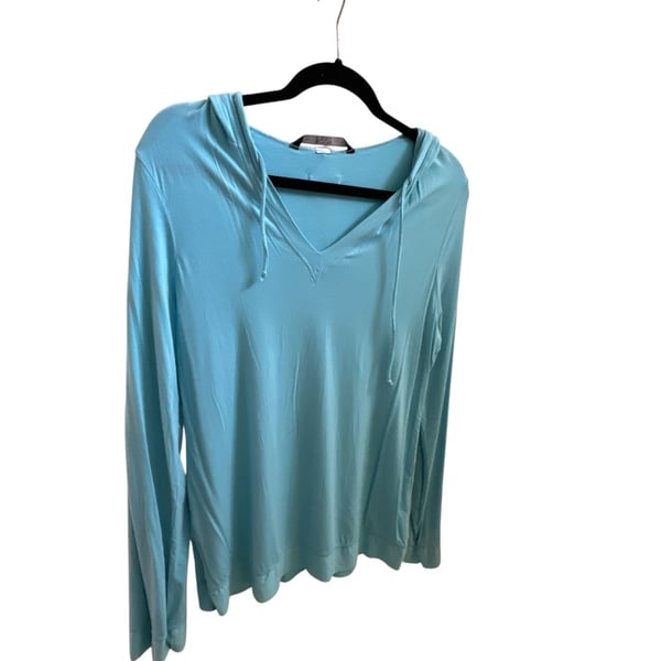 Body by Victoria Blue Hooded Long Sleeve V-Neck Top Size L