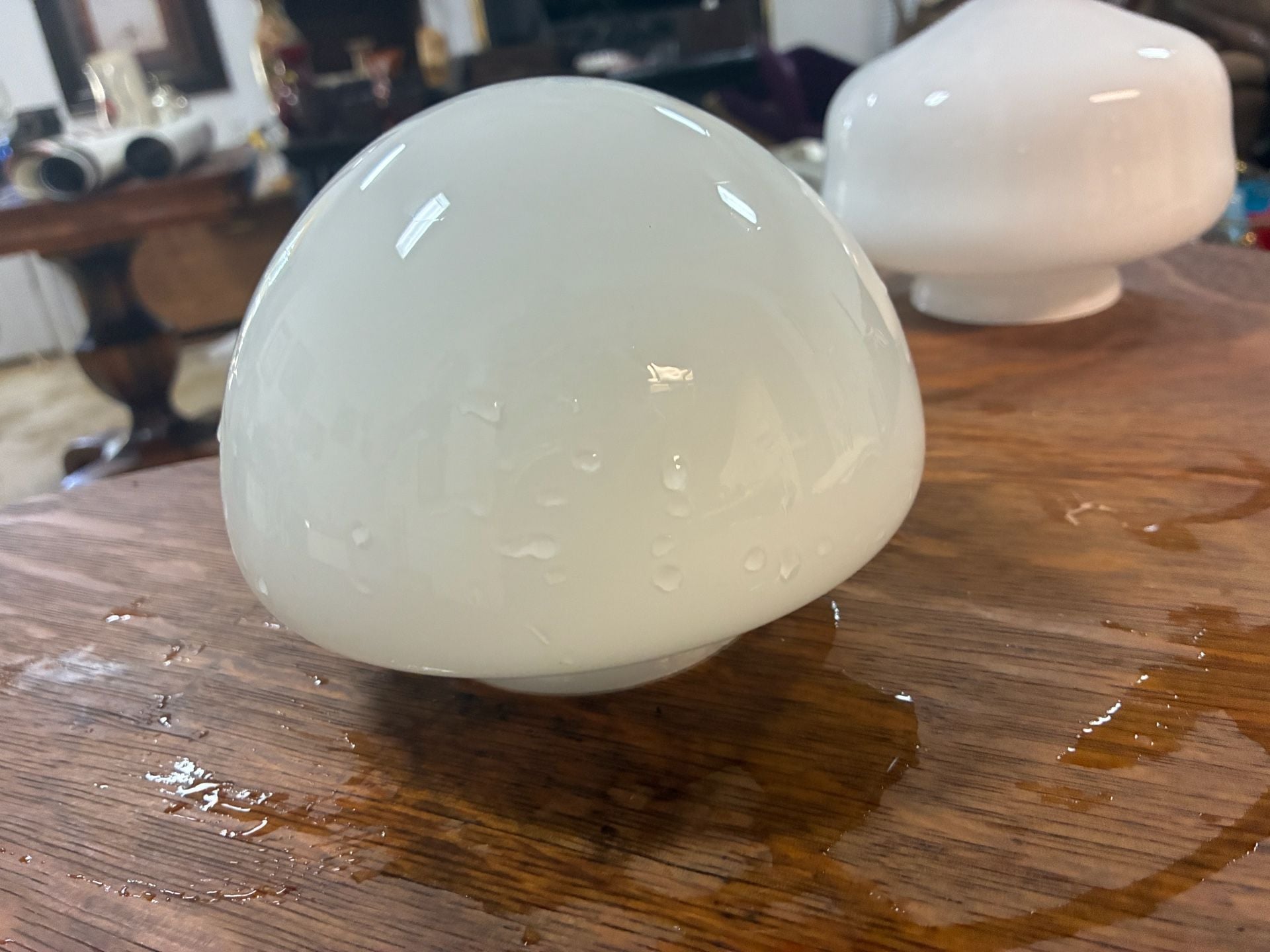 Vintage White Milk Glass Schoolhouse Mushroom Ceiling Light Shade 2