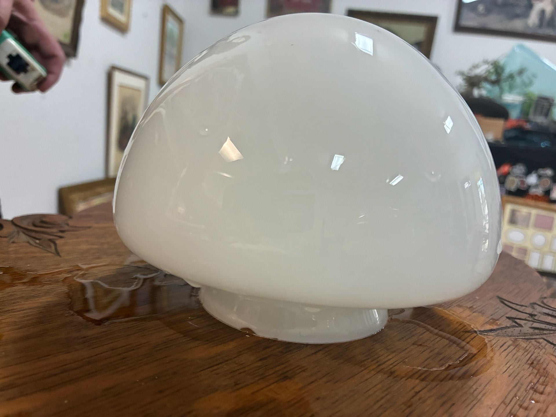 Vintage White Milk Glass Schoolhouse Mushroom Ceiling Light Shade 3