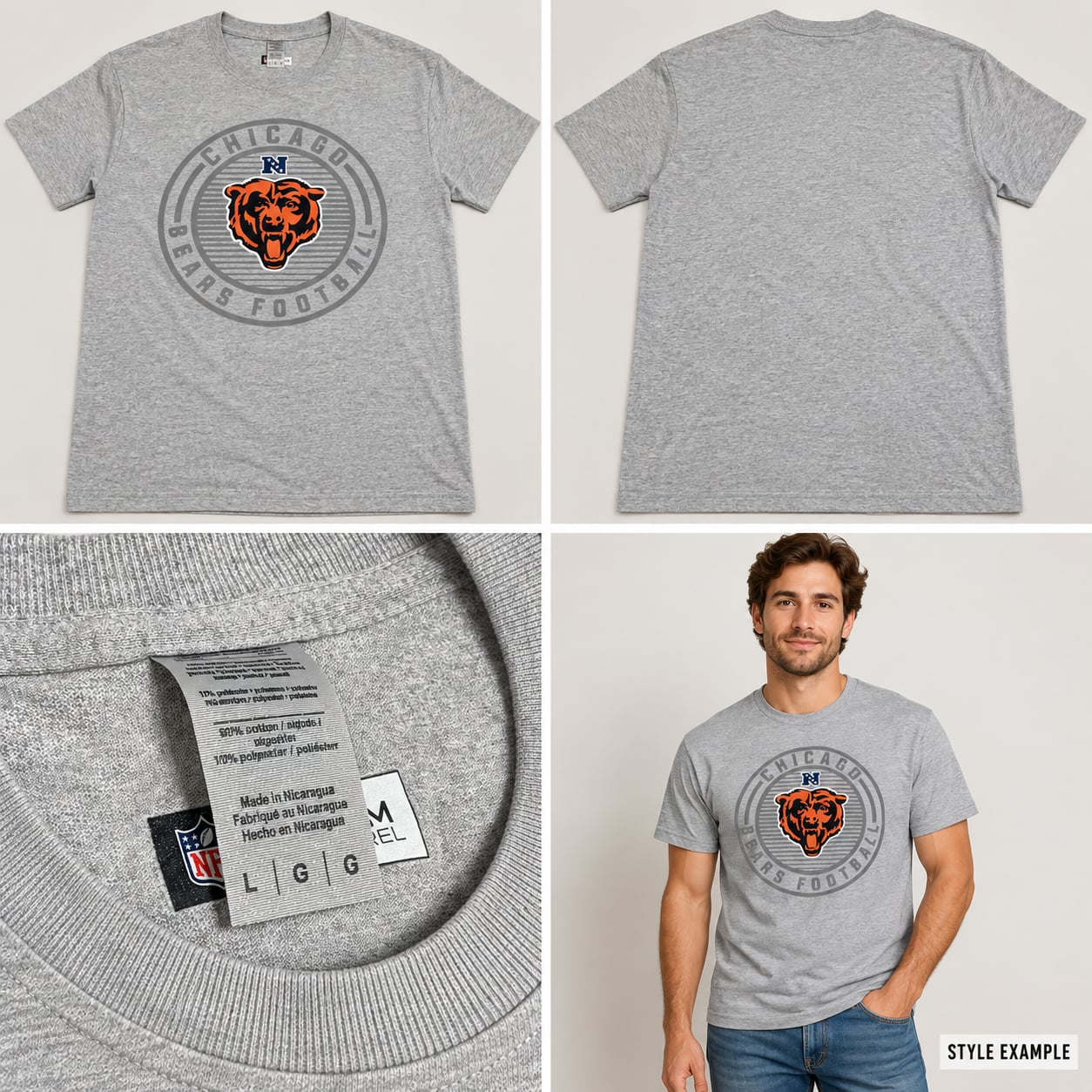NFL Team Apparel Chicago Bears Men’s Large Heather Gray Football Graphic T-Shirt 2