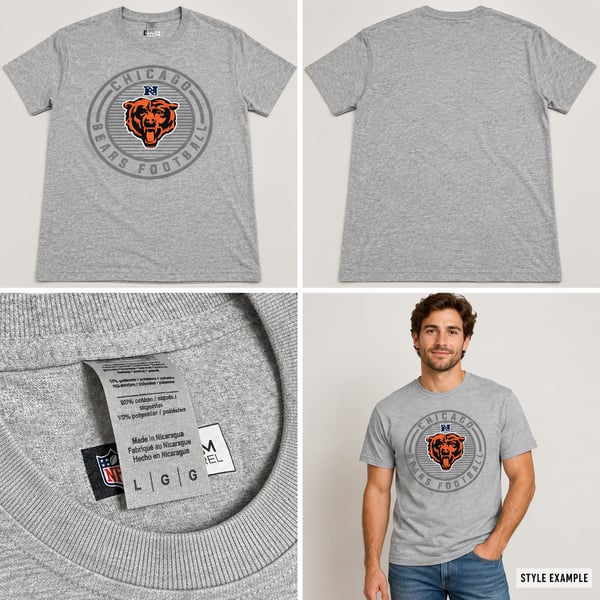 NFL Team Apparel Chicago Bears Men’s Large Heather Gray Football Graphic T-Shirt