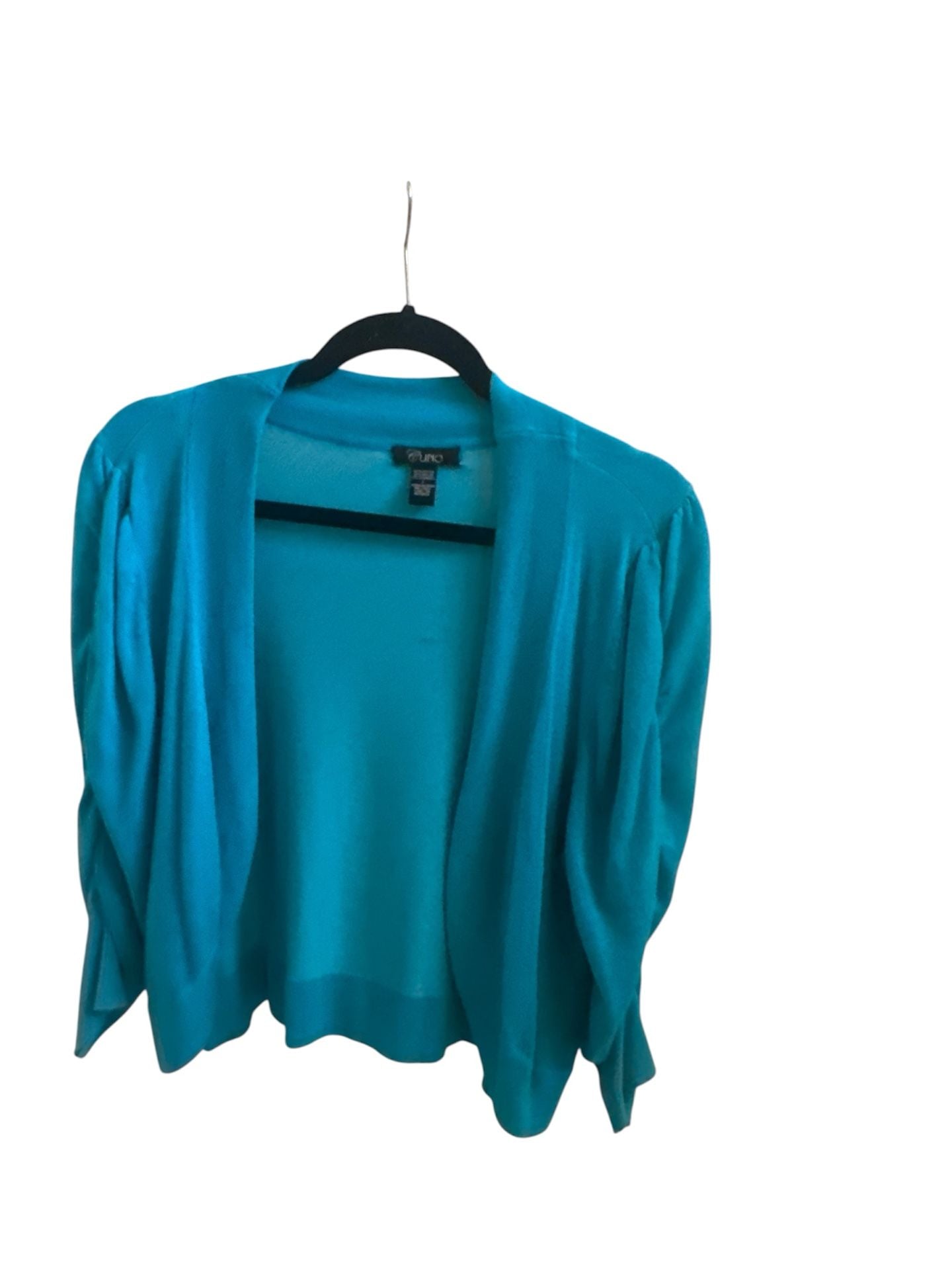 Cupio Open Front Cardigan Size L Teal Blue Rayon Knit Sweater 2