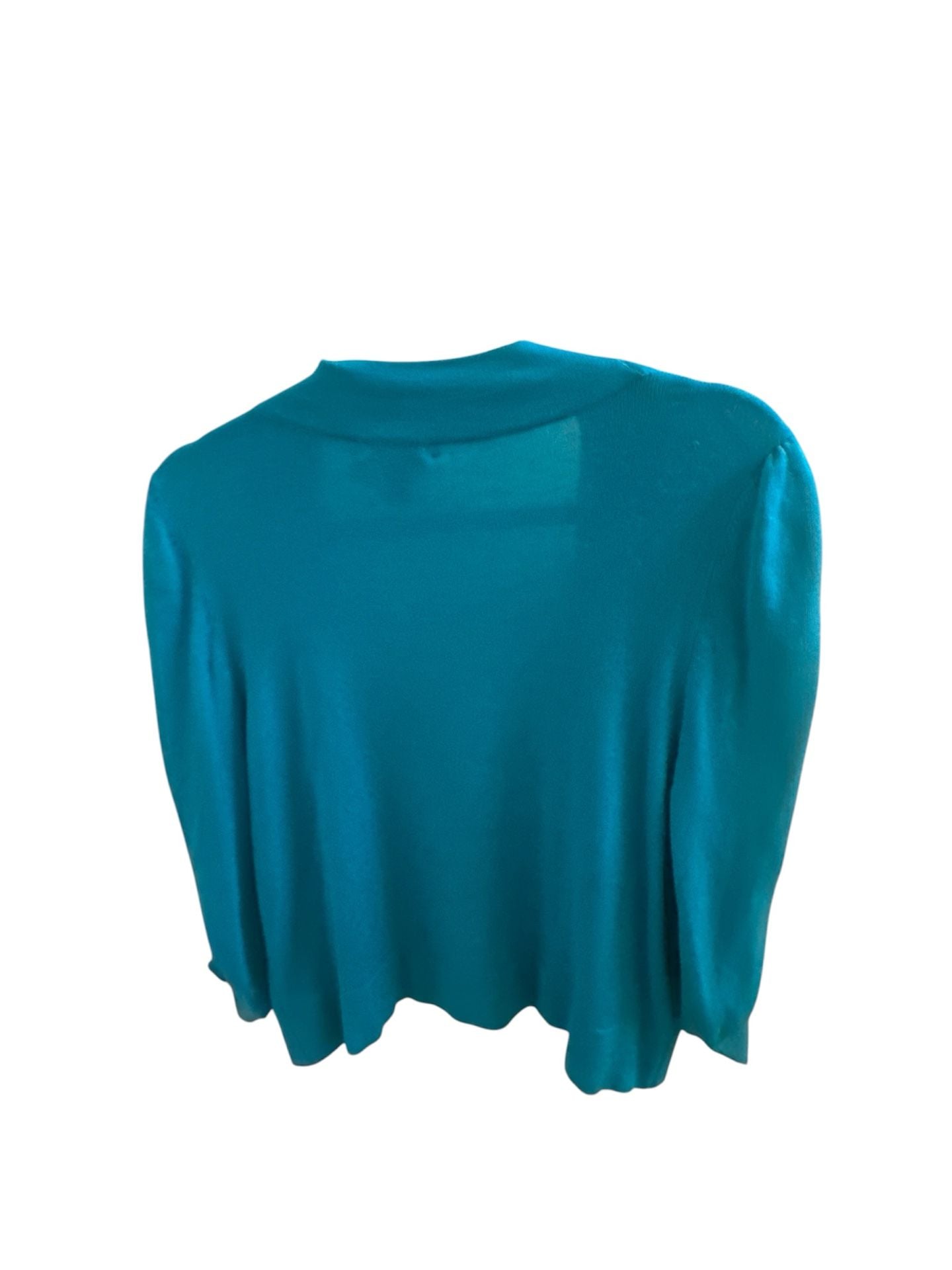 Cupio Open Front Cardigan Size L Teal Blue Rayon Knit Sweater 3