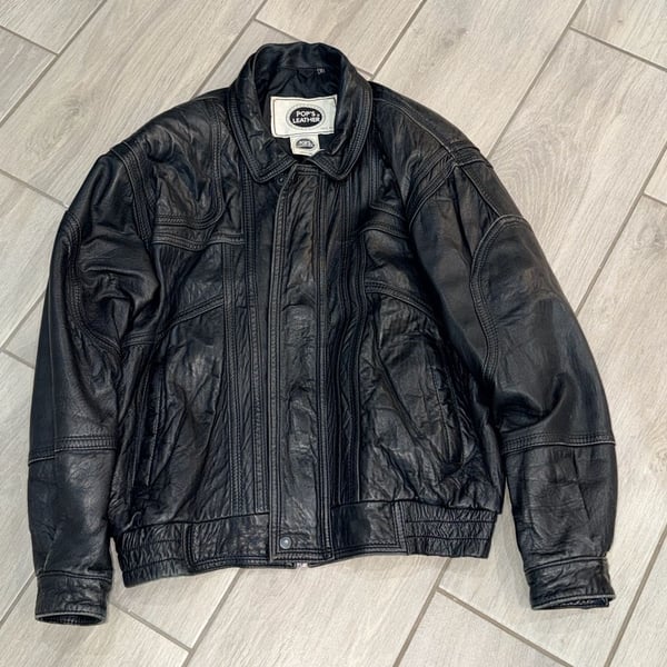 Pop's Leather Black Leather Bomber Jacket Size M