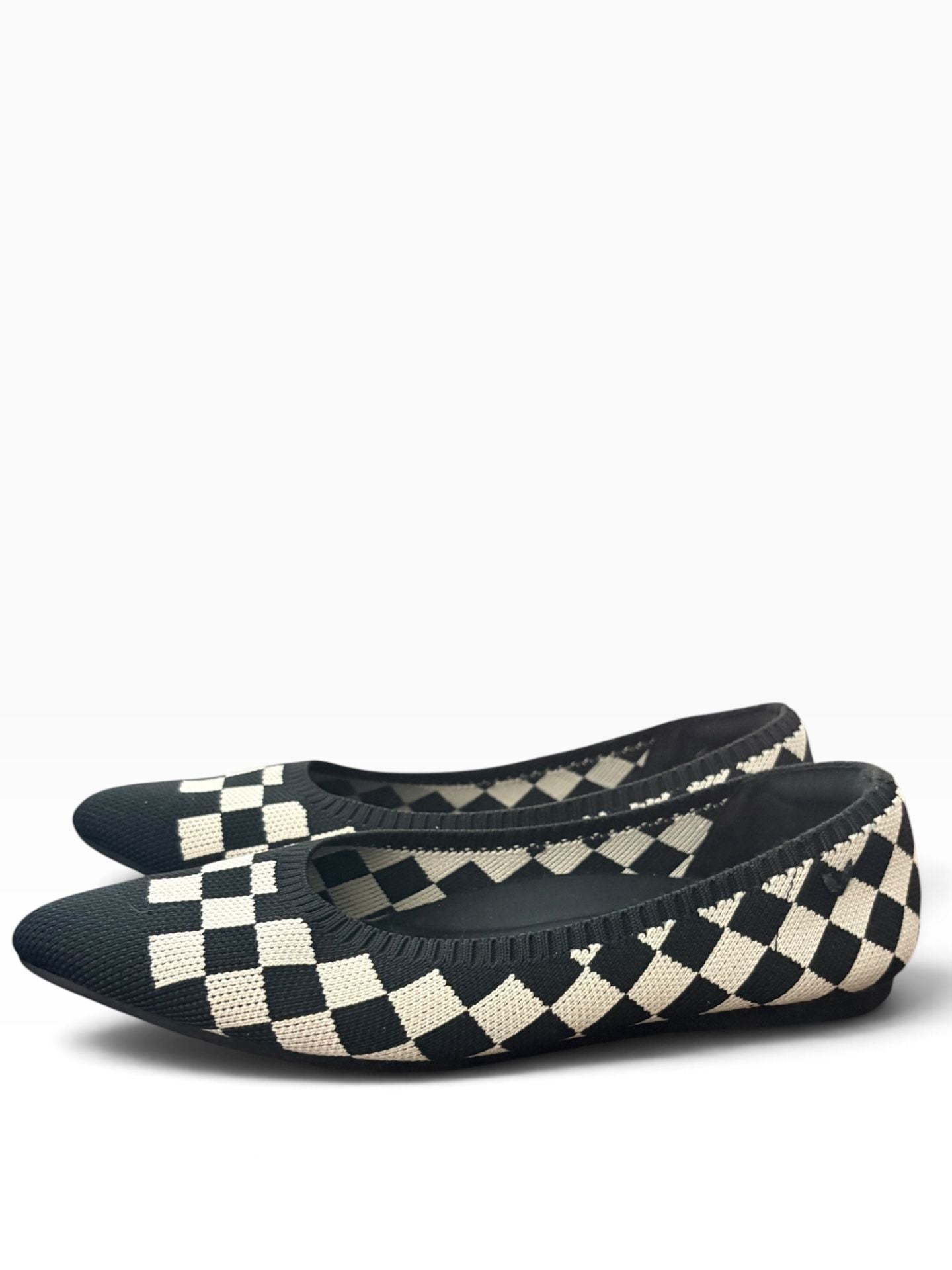 Vivaia Aria 5° Black and White Checkered Pointed-Toe Ballet Flats 10