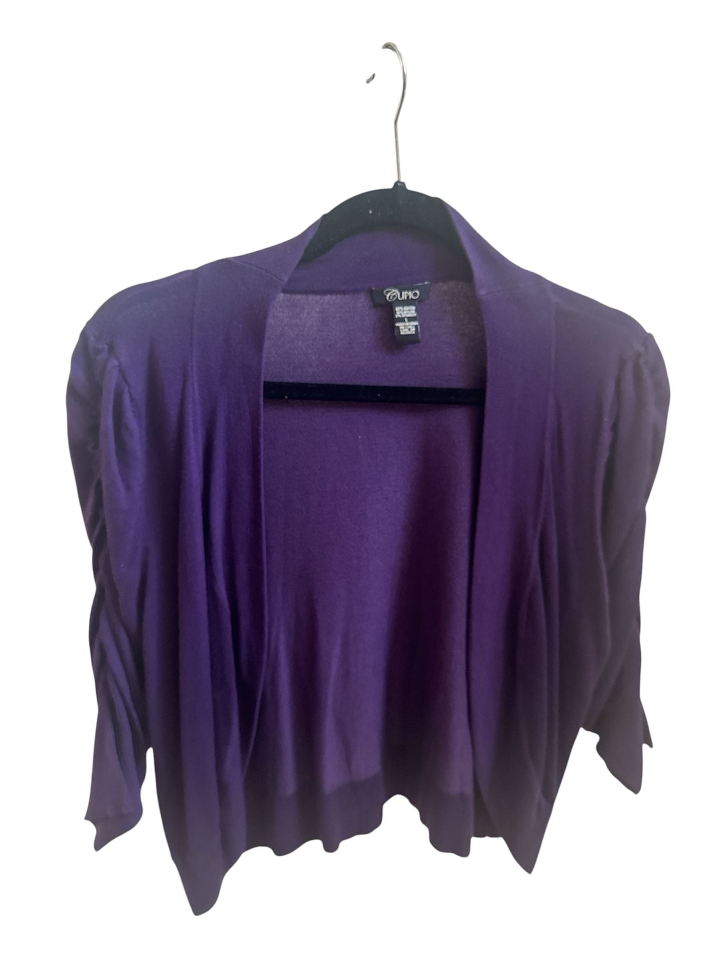 Cupio Open Front Cardigan Size L Purple Rayon Blend Cropped Sweater Top 2
