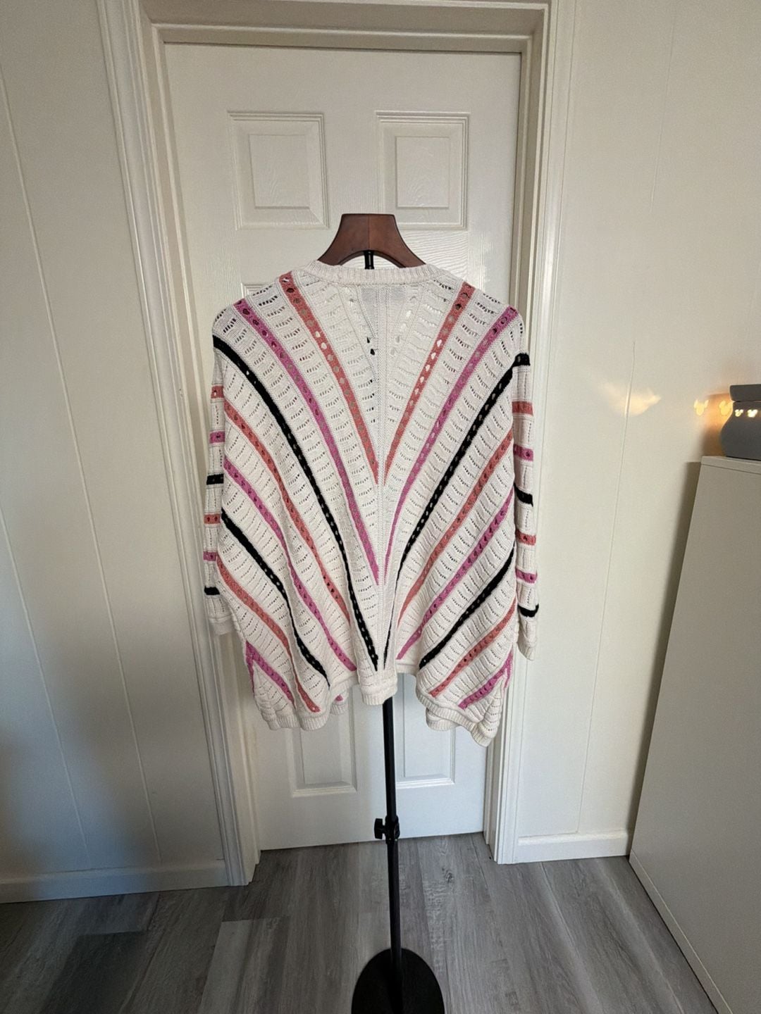 Lane Bryant 22/24 White Striped Open Weave Knit Cardigan Sweater/153 6