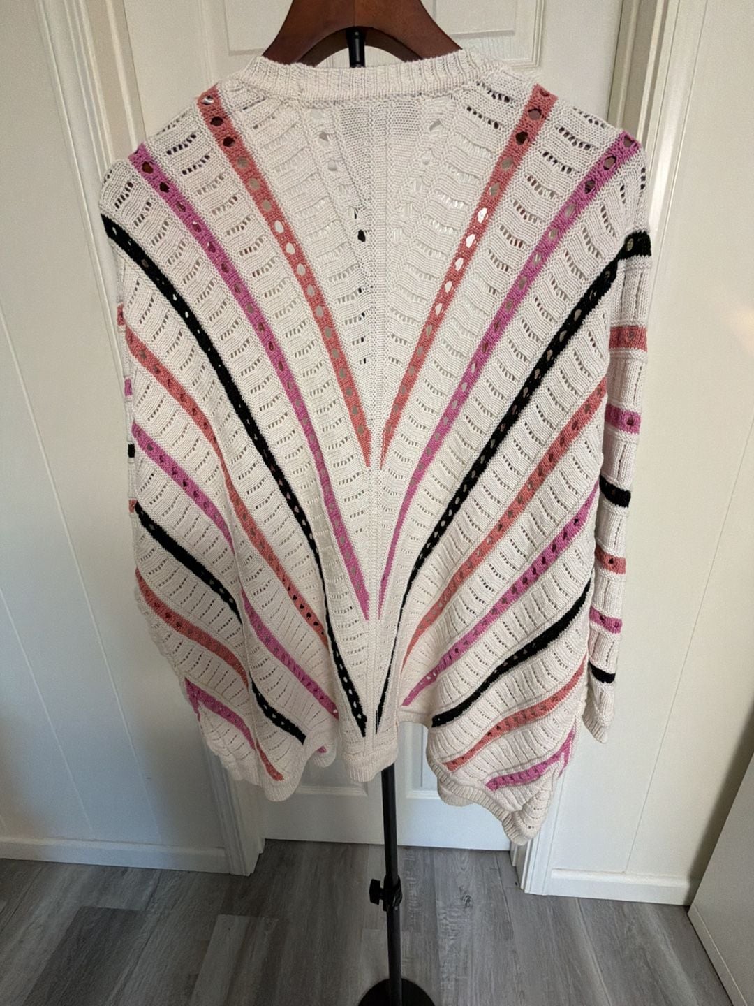Lane Bryant 22/24 White Striped Open Weave Knit Cardigan Sweater/153 7