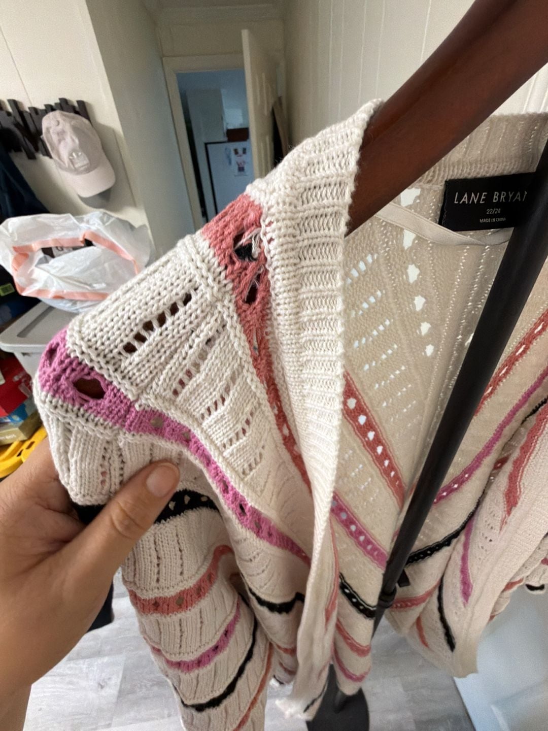 Lane Bryant 22/24 White Striped Open Weave Knit Cardigan Sweater/153 8
