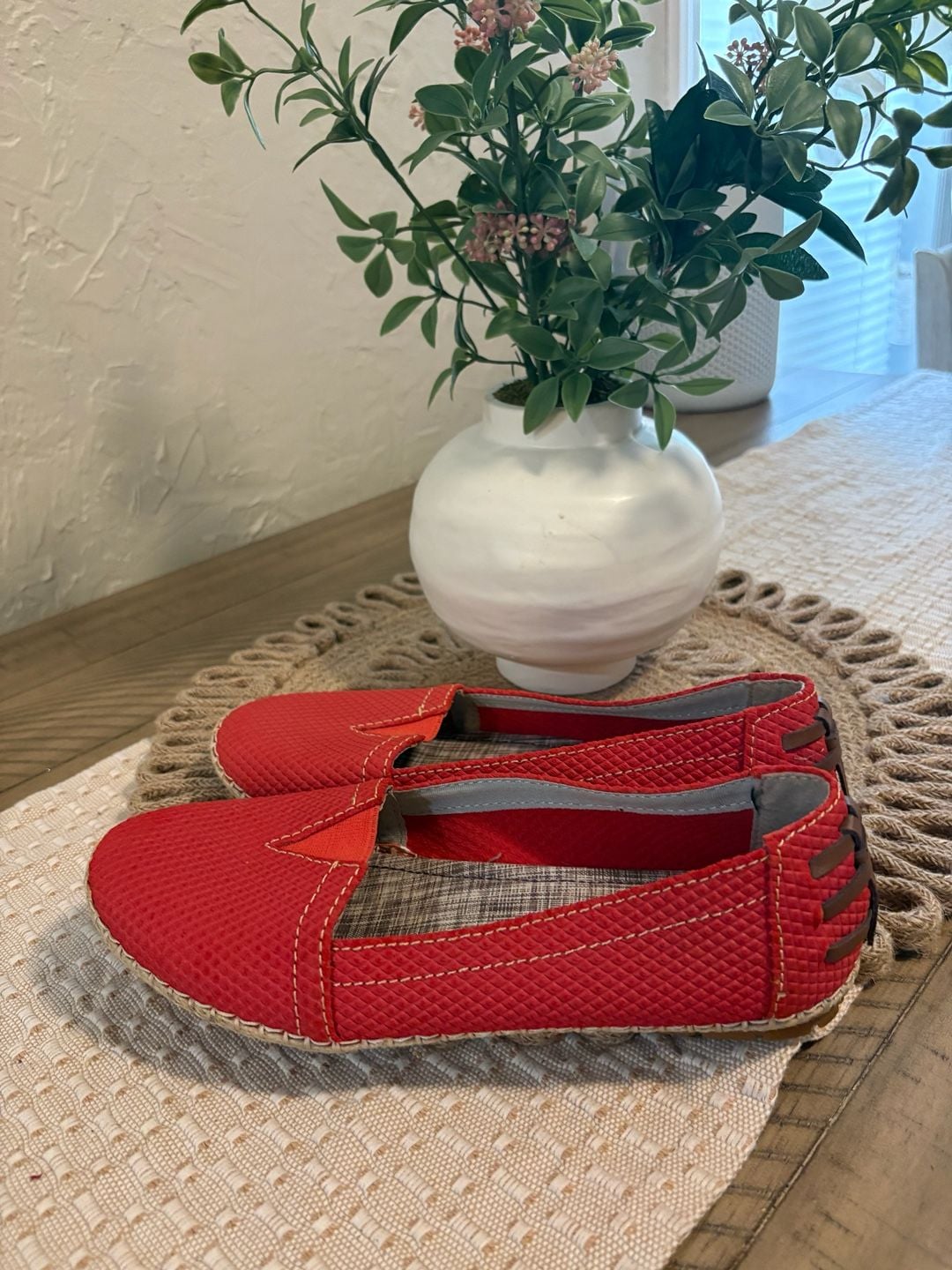 Hush Puppies Red Woven Espadrille Slip-On Loafers 6
