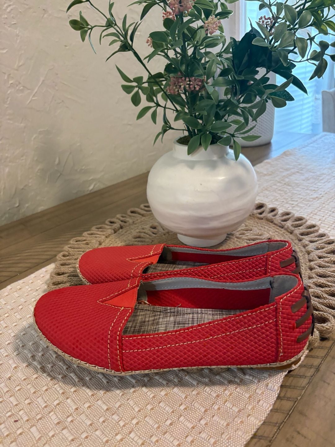 Hush Puppies Red Woven Espadrille Slip-On Loafers 7
