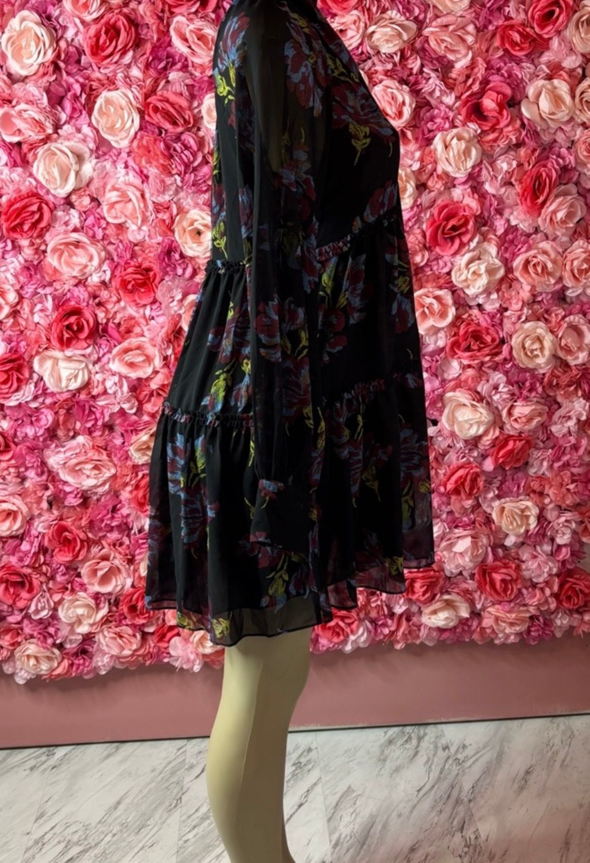 Cinq a Sept Revina Dress Size 4 Black Multi Floral Long Sleeve Mini Dress 3