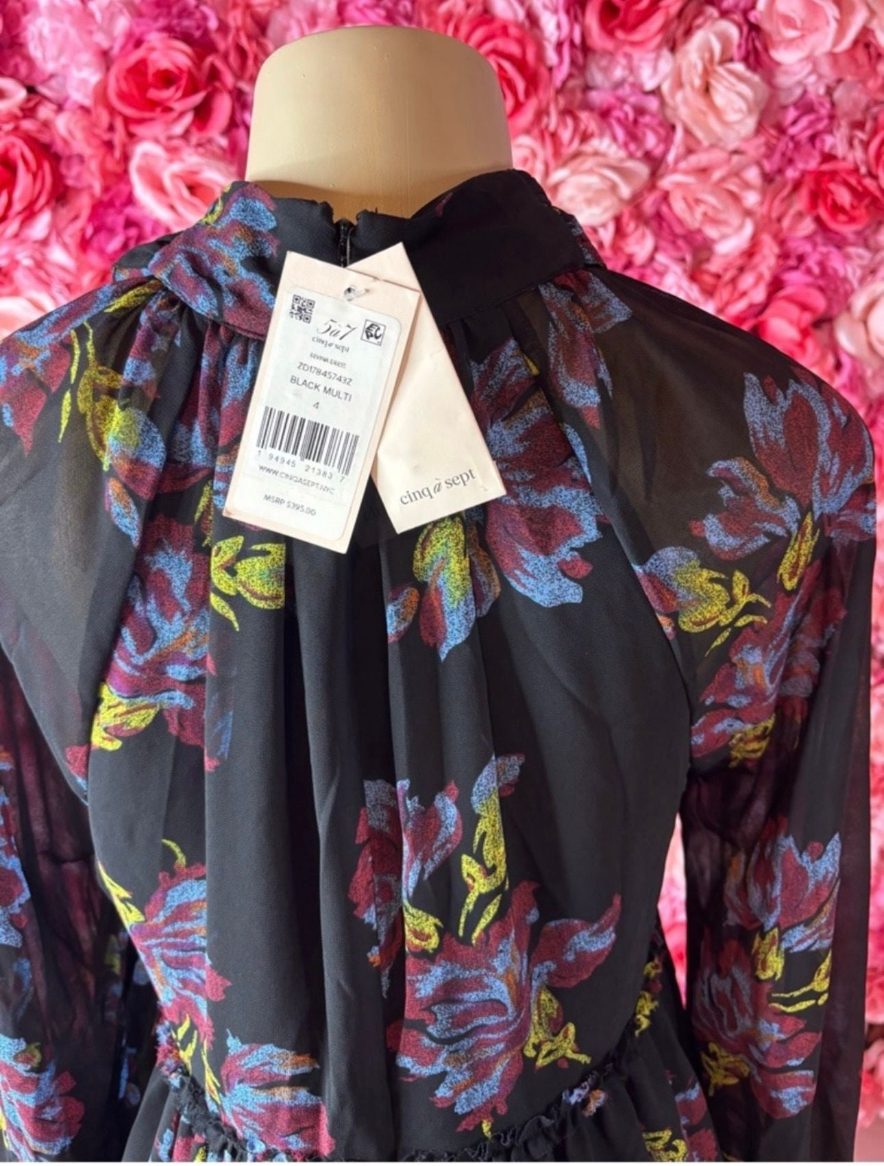 Cinq a Sept Revina Dress Size 4 Black Multi Floral Long Sleeve Mini Dress 4