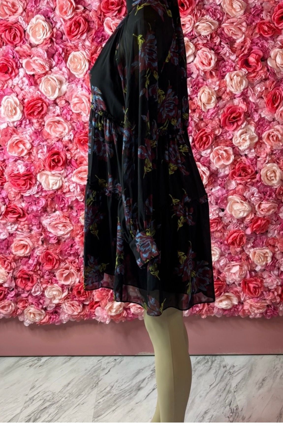 Cinq a Sept Revina Dress Size 4 Black Multi Floral Long Sleeve Mini Dress 5