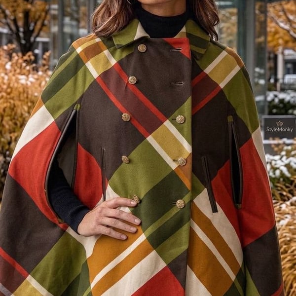 Weatherbee Fashion Original Water Repellent Plaid Cape Coat Size M