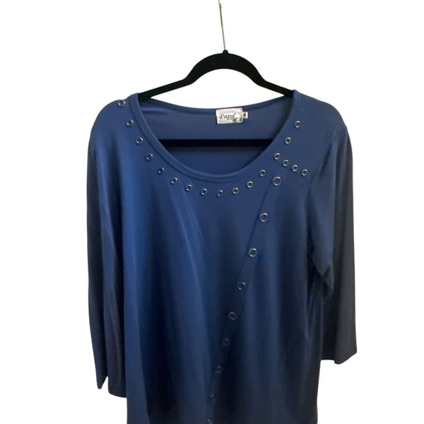 Papa Vancouver Bamboo Blue Cold-Shoulder Tunic Top wGrommets M