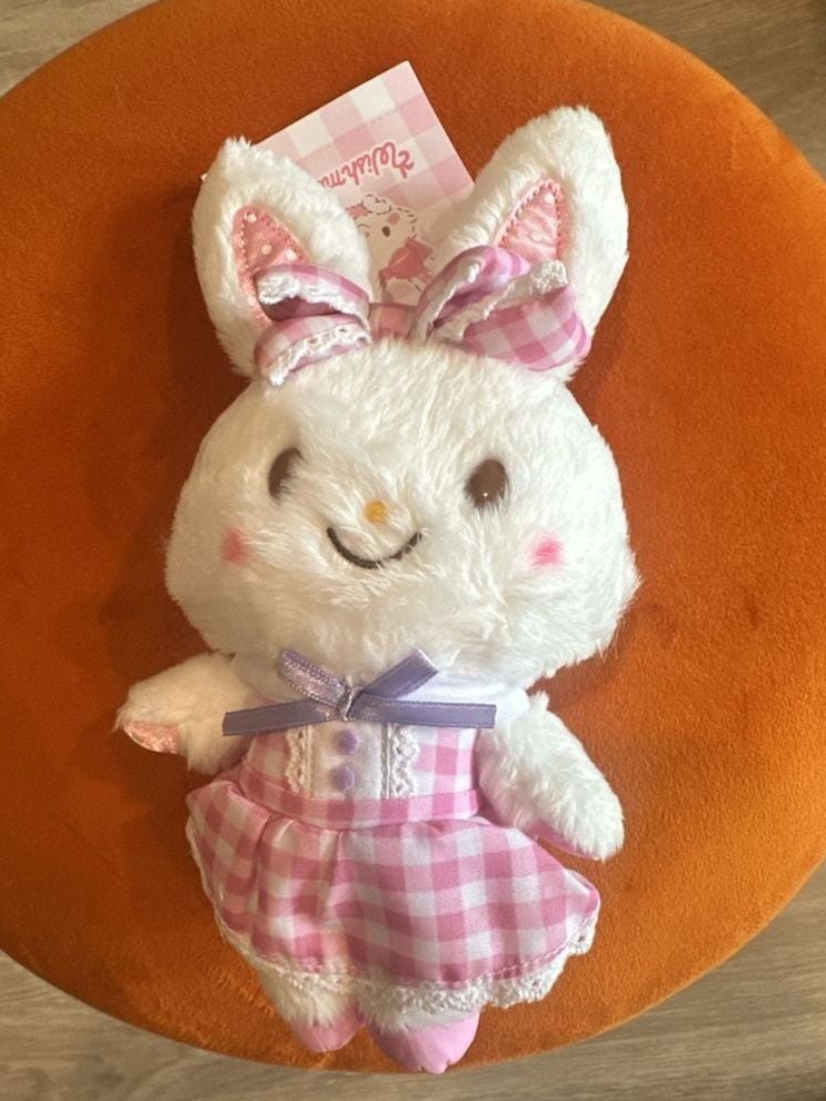 Sanrio Wish Me Mell Plush Doll White Rabbit Pink Gingham Dress 1