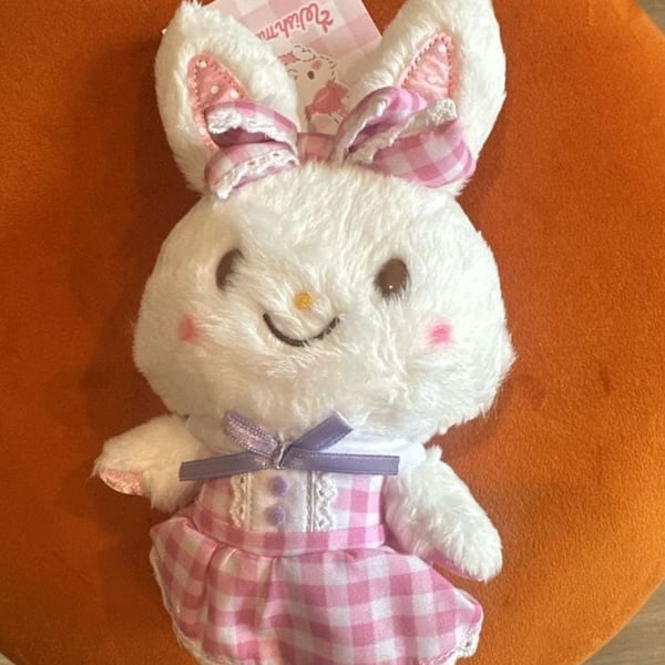 Sanrio Wish Me Mell Plush Doll White Rabbit Pink Gingham Dress