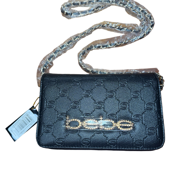 Bebe Celia Monogram Flap Crossbody Bag Black